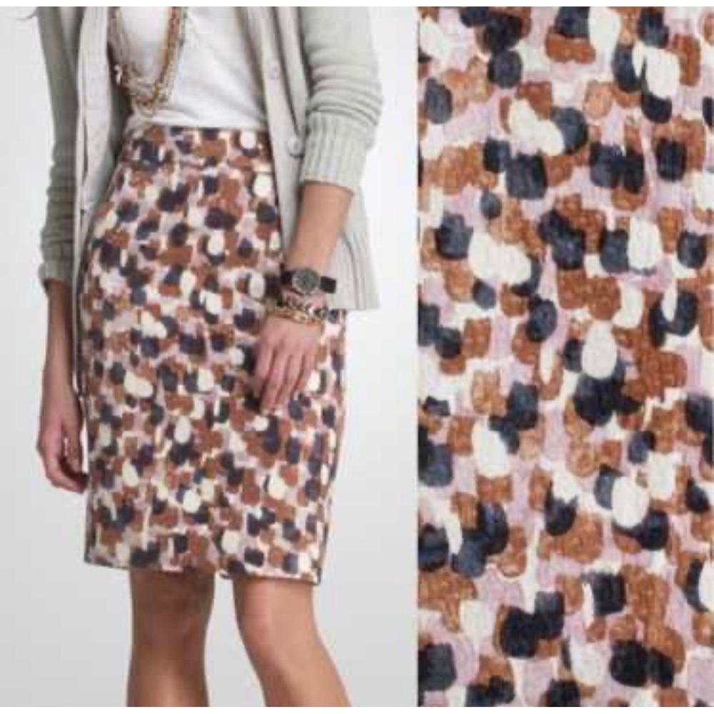 J.Crew Womens Size 12 Brown Silk Cotton Jacquard Abstract Pencil Skirt Knee